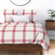 Simple plaid check classic farmhouse tartan stripe ivory raspberry red (M)