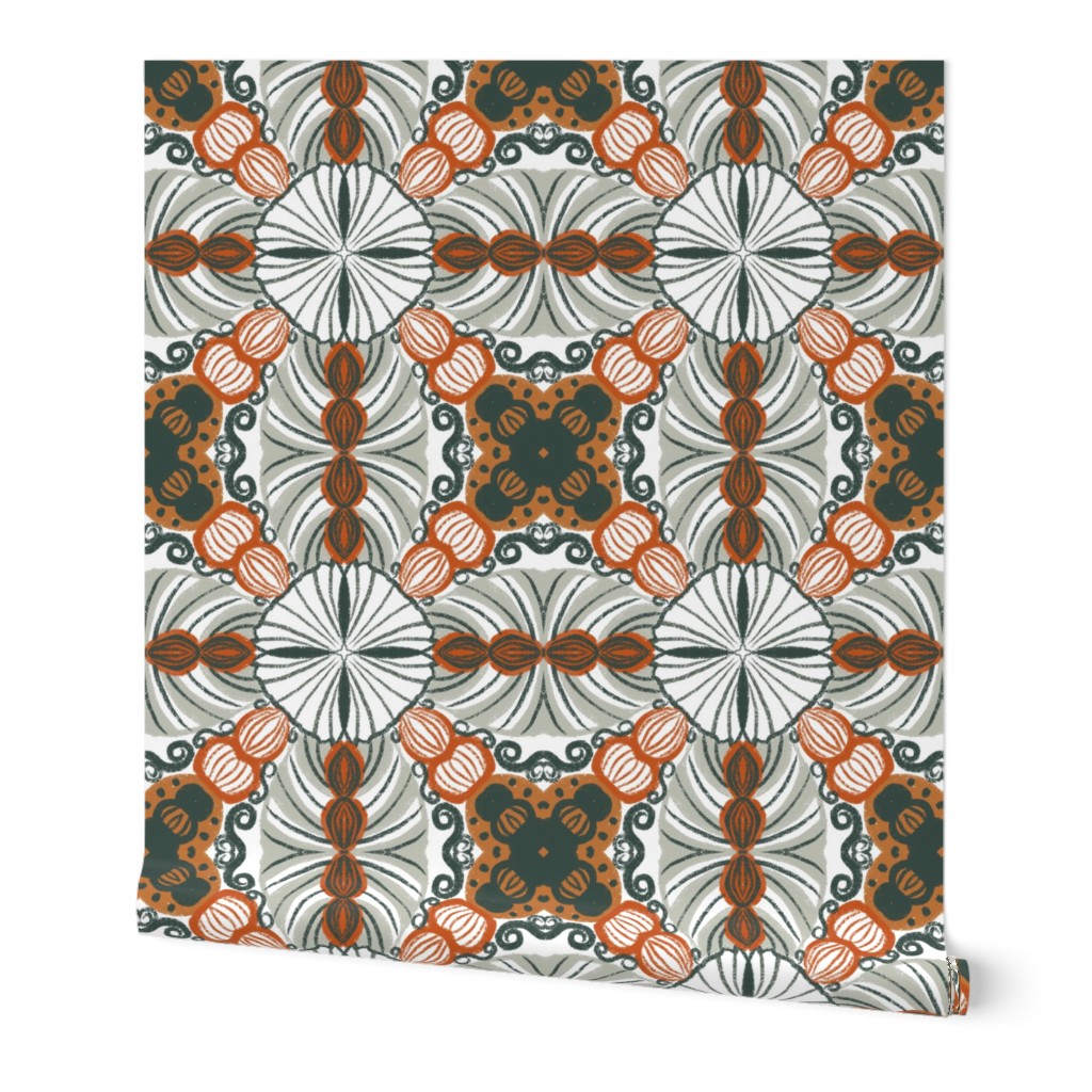 Terracotta and Sage Mexican Tile Pattern-Medium