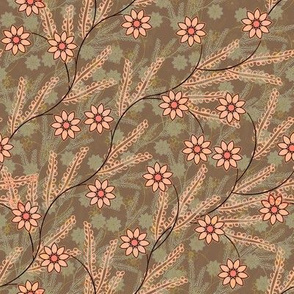 Meadow Floral in peach and taupe