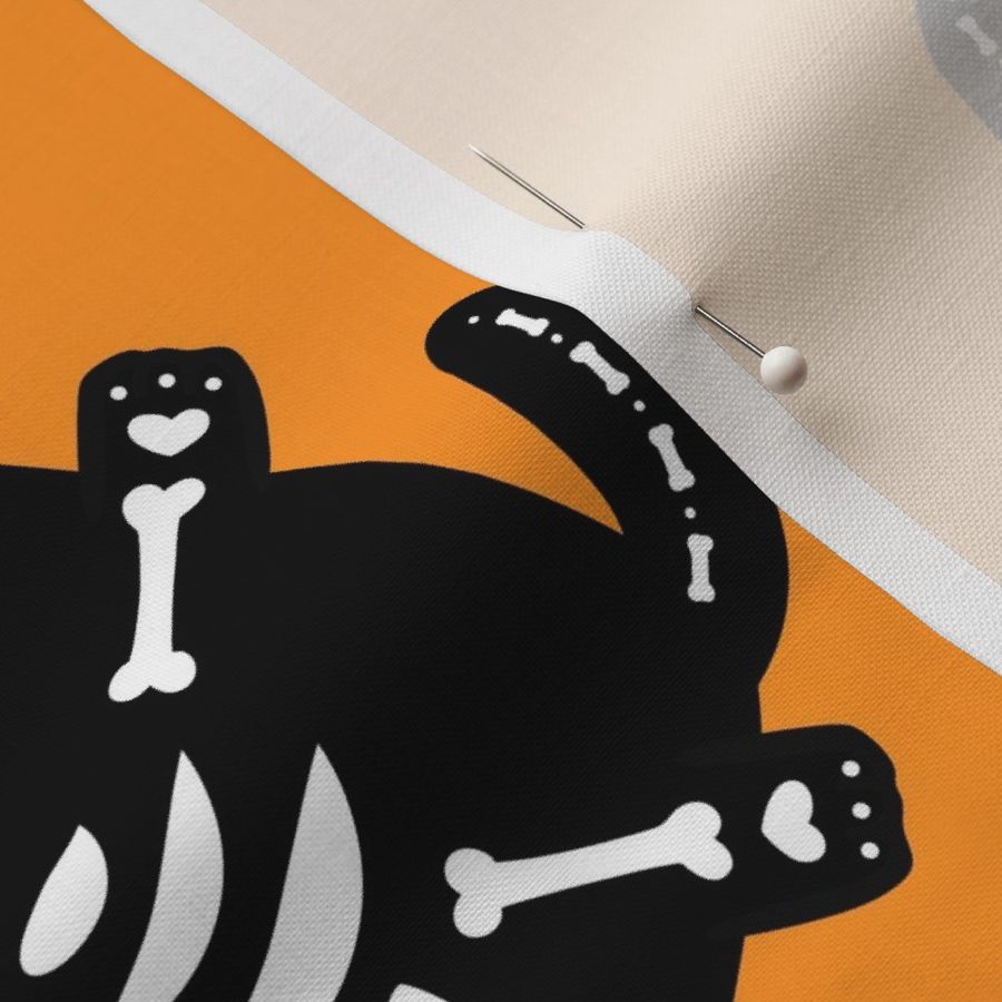 Cute Skeleton Cat Pattern on Vibrant Orange Background