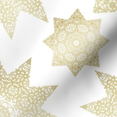 Christmas Glamour Intricate Golden Star Ornaments On White