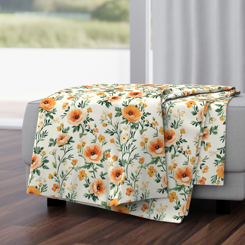 Tori - Orange Peach and Green Floral Pattern