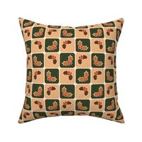 Dark Green and Apricot Festive Holiday Checkers - Medium Scale