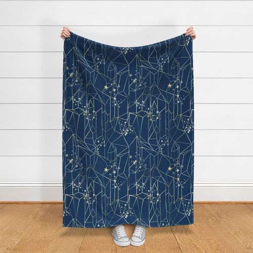 Celestial-Handdrawn Crystal Illustration Wall Sketch Stars-cobalt Blue gold