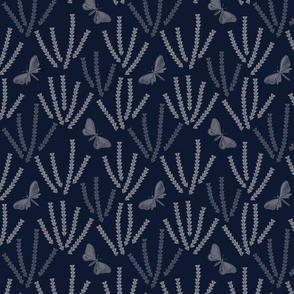 Butterfly dragonfly and ferns - Dark Navy