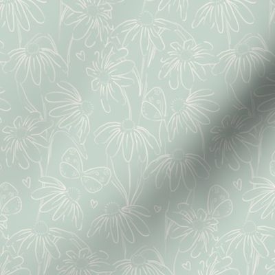 sketched spring floral butterflies daisy baby girl feminine in mint green