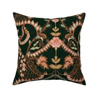 earthy bohemian paisley flowers damask in black emerald chic elevated XL