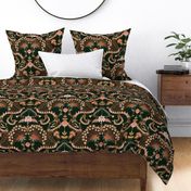 earthy bohemian paisley flowers damask in black emerald chic elevated XL