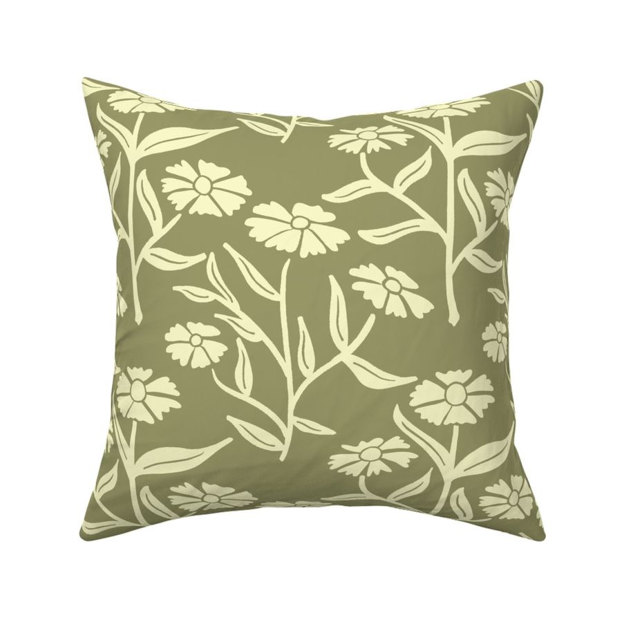 New Farmhouse Flowers Damask Style Cream on Sage Green