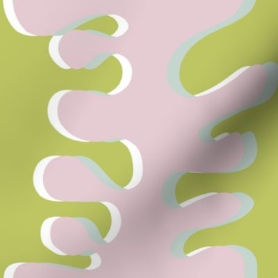 Modern bold swirly stripe with shadow in chartreuse and pink