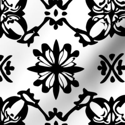 Black and White Gothic Floral Geometric Pattern