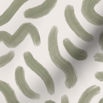 Abstract Brushstrokes in Sage Green on Cream for Modern Interiors - Large