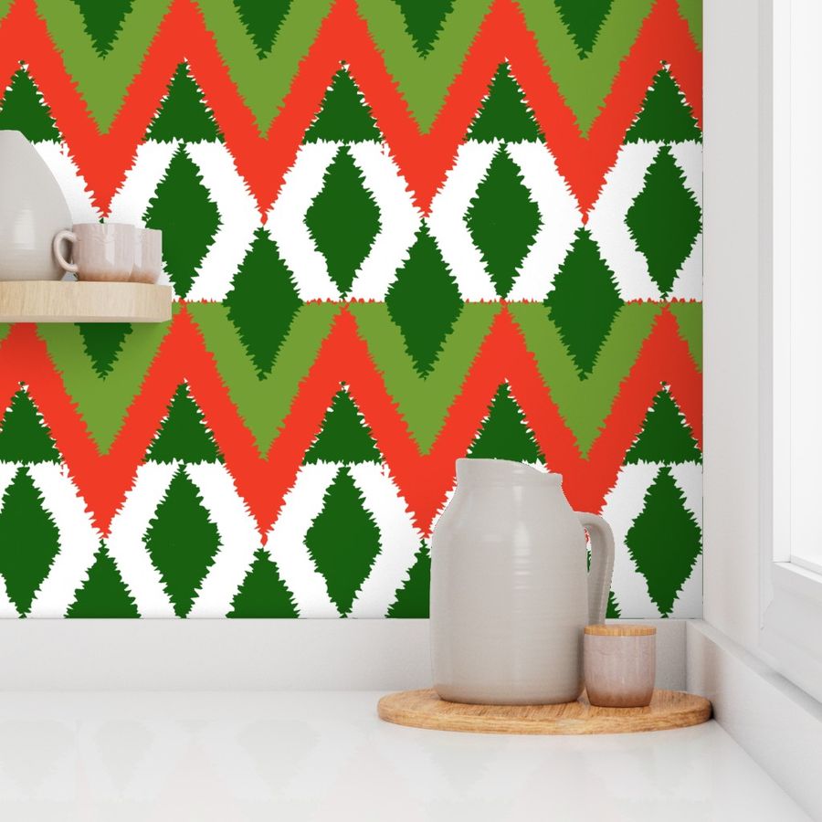 Colorful diamond and chevron blanket pattern in Christmas red and green