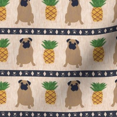 Primitive Pug and pineapple - small border