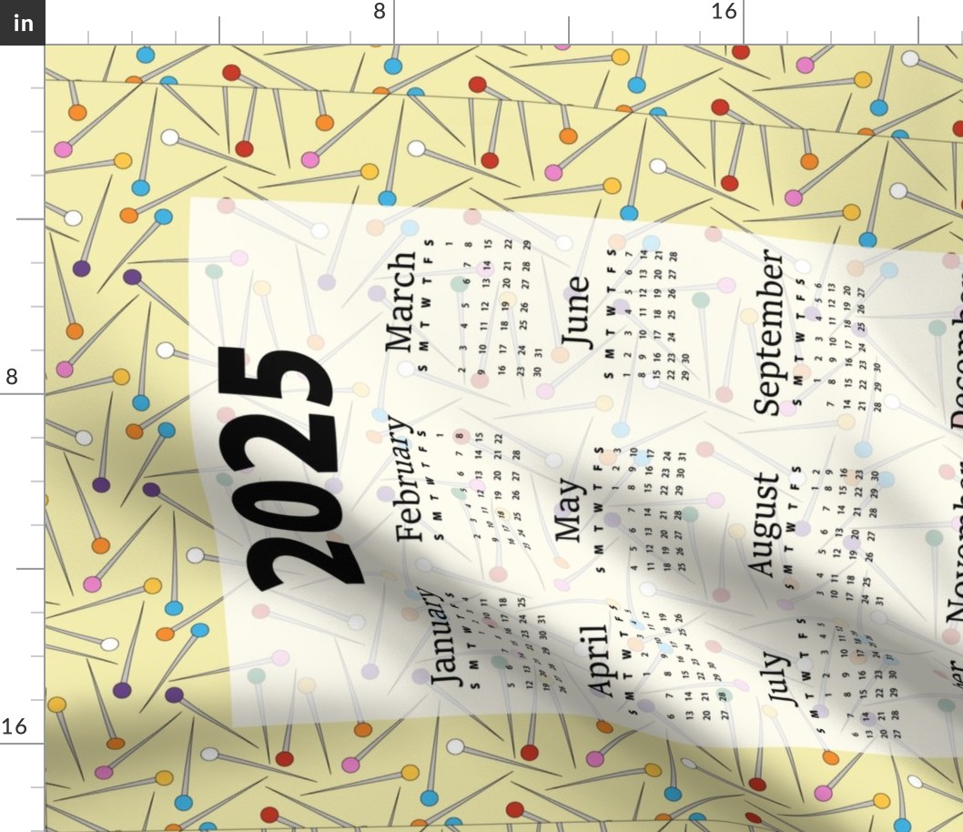 2025 Yellow Sewing Pin Calendar