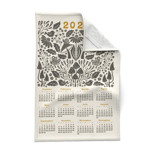 2025 calendar - boho forest - monochrome and mustard yellow - light