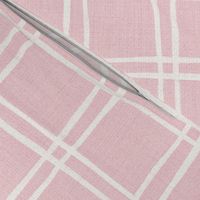 L - 4" White on Blush Pink - Double Grid Plaid - Windowpane Linen Look