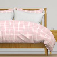 L - 4" White on Blush Pink - Double Grid Plaid - Windowpane Linen Look