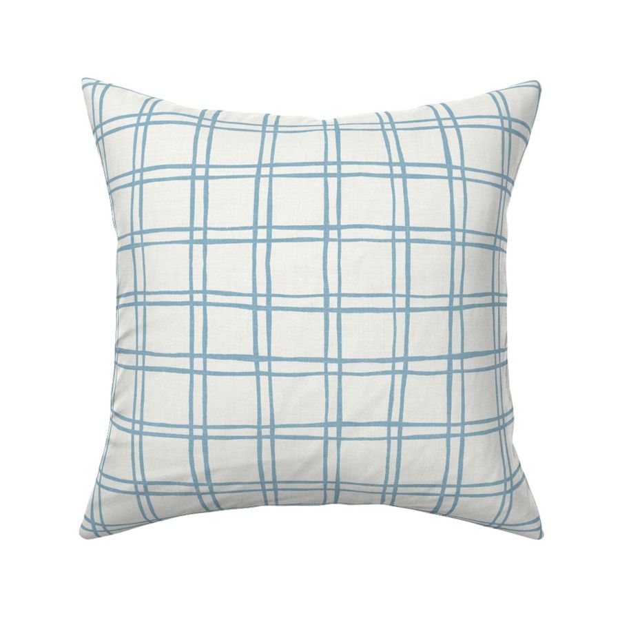 M - 2" Calming Blue on White - Double Grid Plaid - Windowpane Linen Look