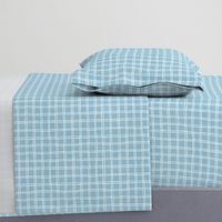 S - 1" White on Calming Blue - Double Grid Plaid - Windowpane Linen Look