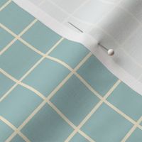 A square 1 inch grid in off white on baby blue