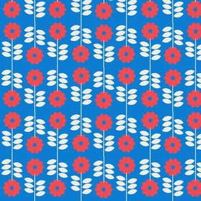 red daisy on blue