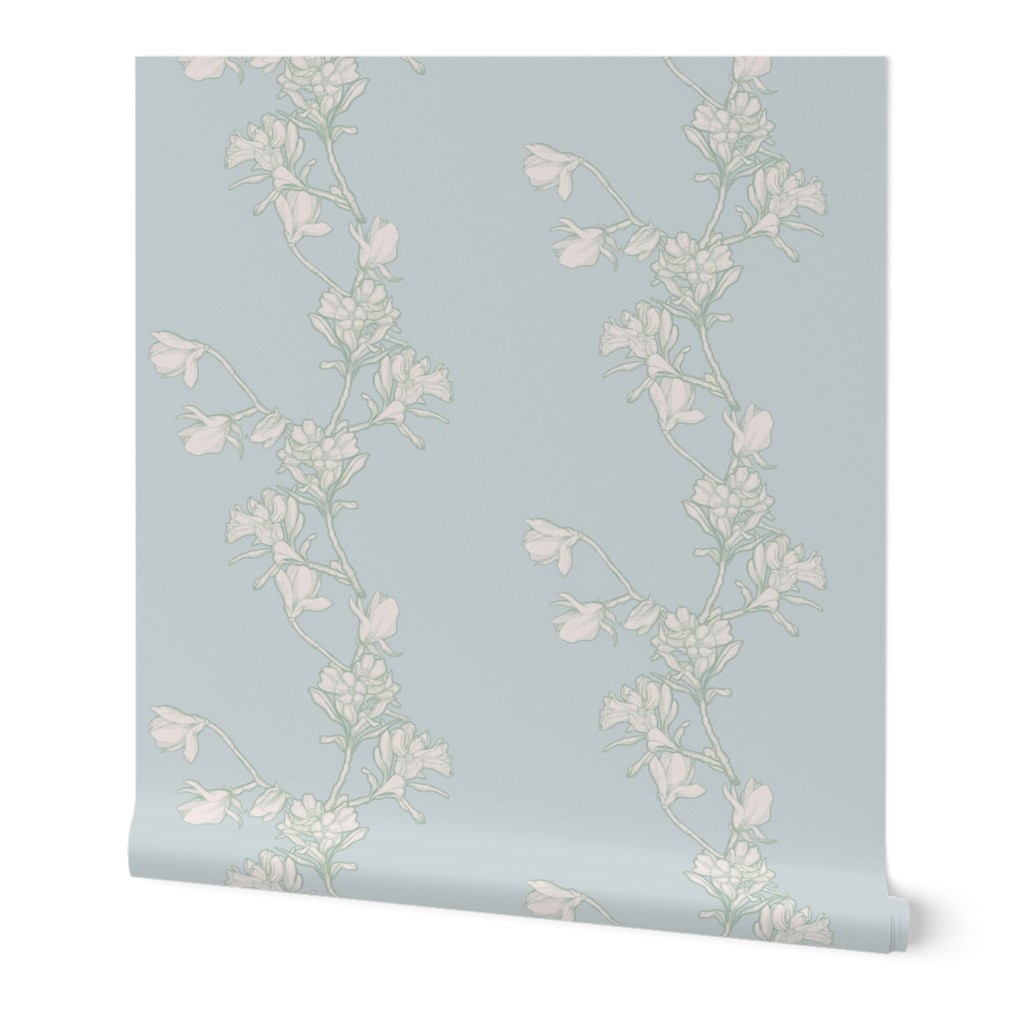 (medium) Hand-drawn botanical alpine rose magnolia pastel light blue