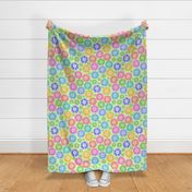 Daisies Galore - Pastel Rainbow on Soft Lime Green