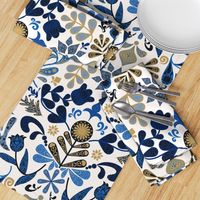 Royal Blue Boho Botanical Nordic Christmas Blue Gold White Large 24 Inch