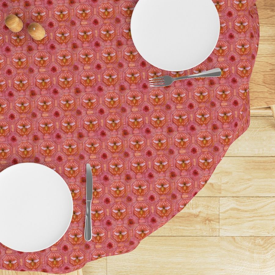 Honey Bees on Italian Tile - Small Size  - Pomegranite Red