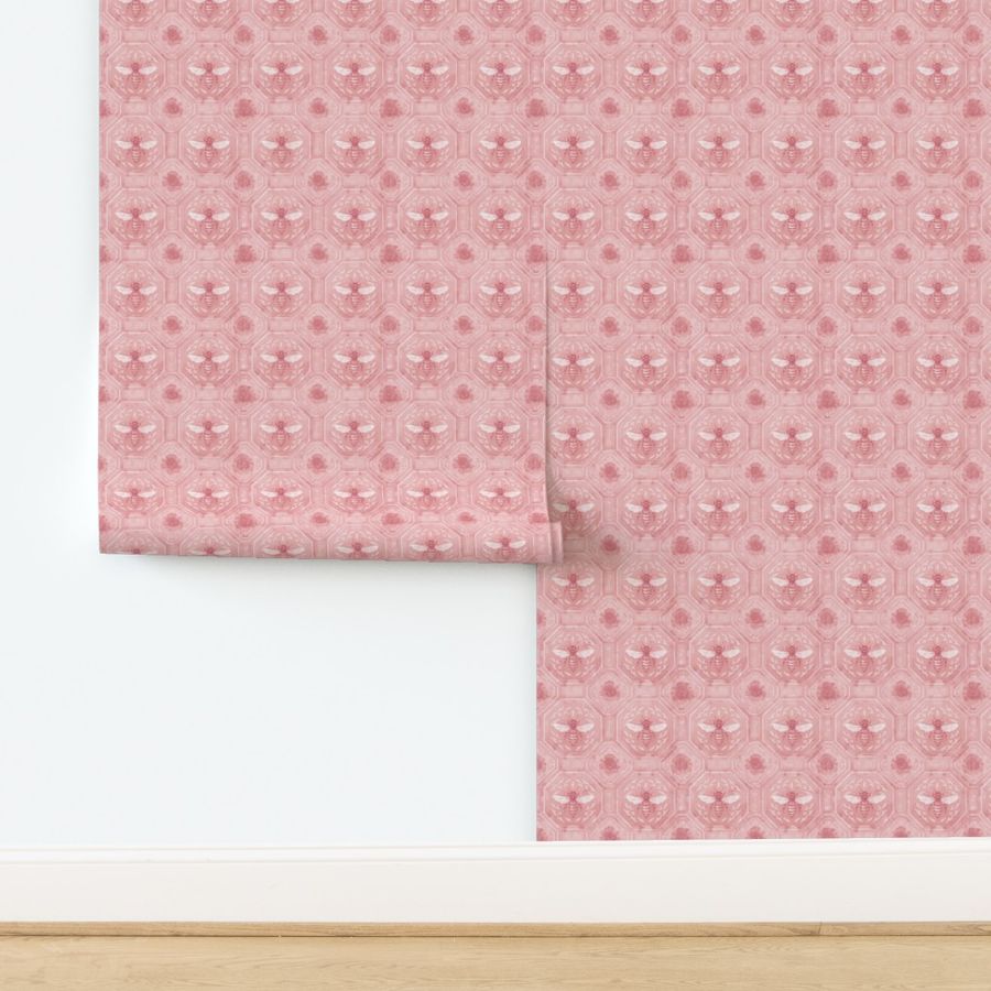 Honey Bees on Italian Tile - Small Size - Monochromatic Powder Pink