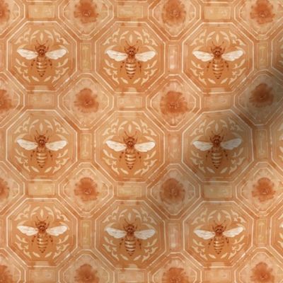 Honey Bees on Italian Tile - Small Size - Monochromatic Soft Rust Copper