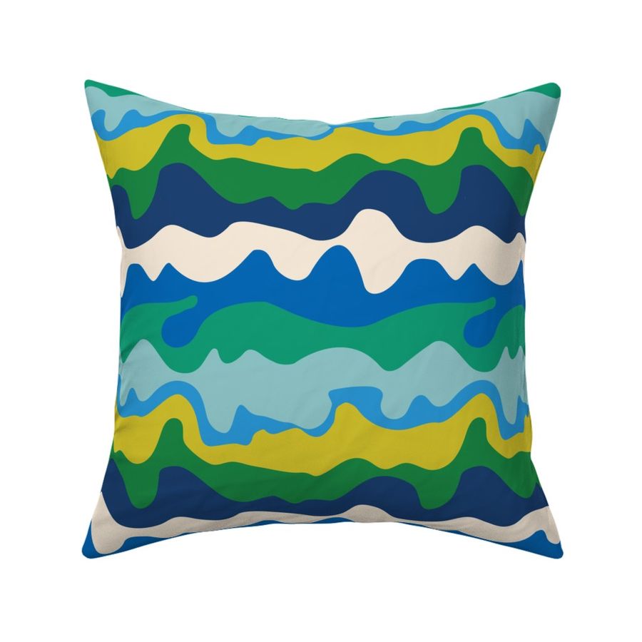 Breezy Shoreline Abstract Wonky Stripe in Yellow Green and Blue