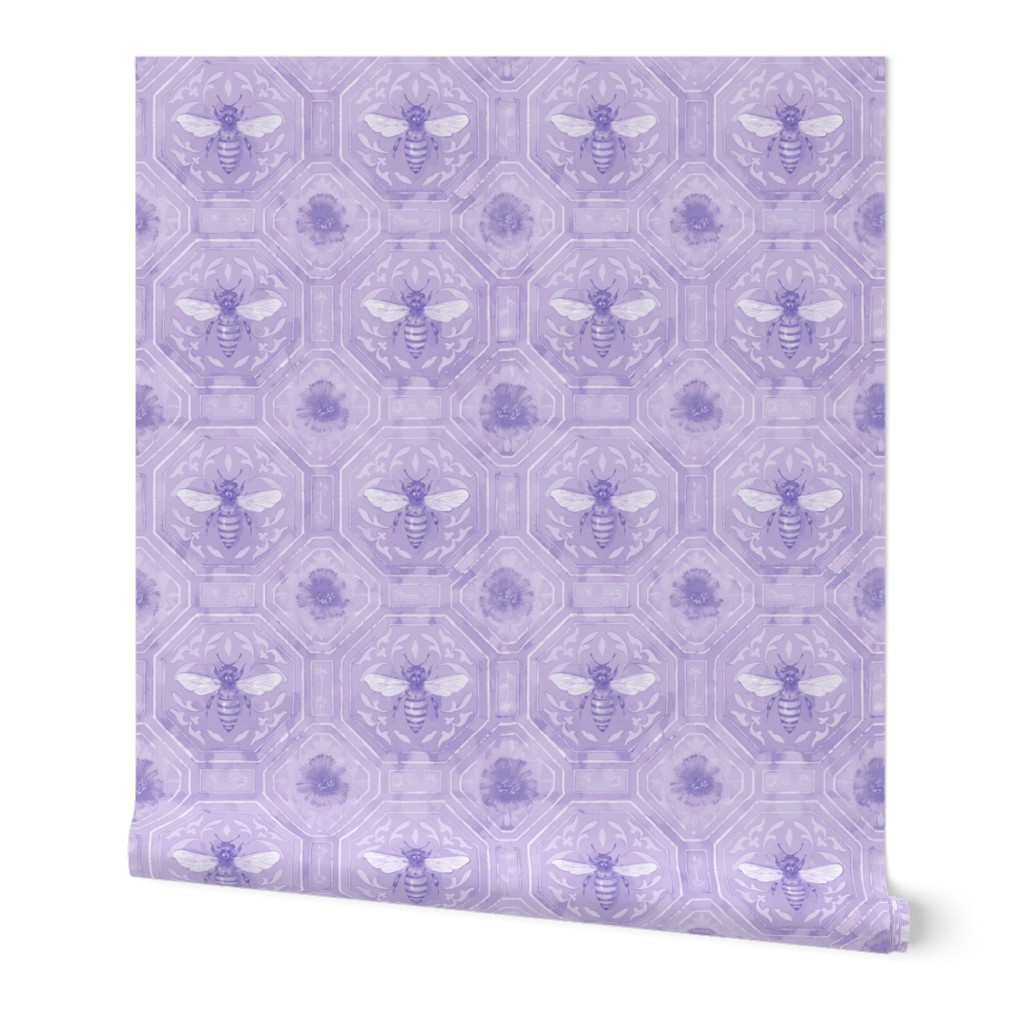 Honey Bees On Italian Tile - Medium Size - Monochromatic Lavender Purple