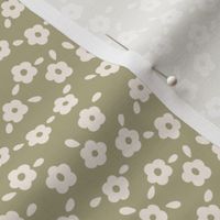 Blossoms & leaves for modern farmhouse linen on sage green - XSmall