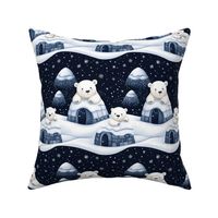 Blue Winter Igloo Landscape With Polar Bears