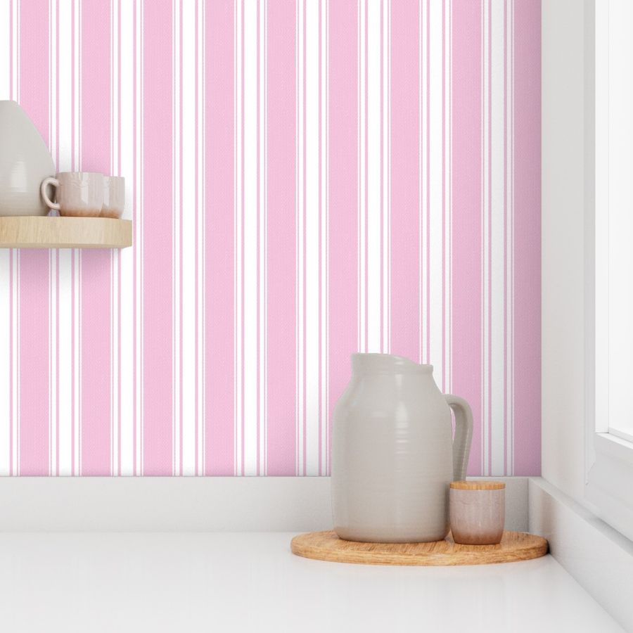 Ticking Stripe (Medium) - White on Light Pink