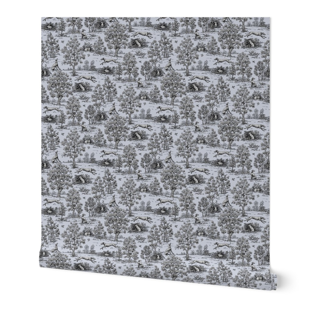 Black on Grey Toile with greyhounds