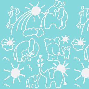 LARGE SCALE You Are My Sunshine Elephants in Aqua and White