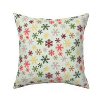 Traditional Scattered Nordic Snowflakes Red Green Gold Medium 12 Inch