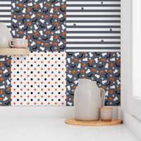 Cute grey orange and Black Halloween Ghosts & Pumpkins wholecloth