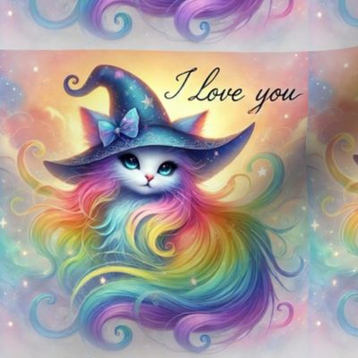 Rainbow Witch Cat I Love You