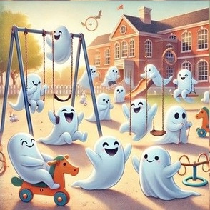 Ghosts in the schoolyard on Halloween