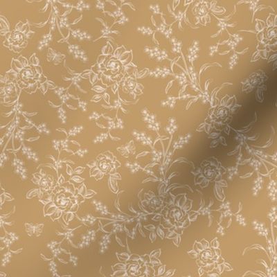 Grandmillennial rose floral toile- Ochre-12in