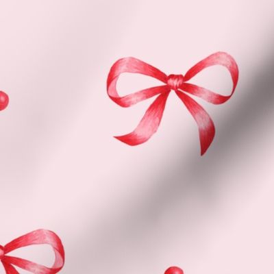 Large Watercolor Red Bows with Benjamin Moore Baby Pink Background