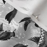 Small Greyscale Koi Fish Splashing