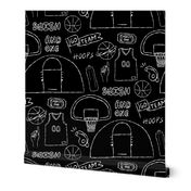 Basketball Sports Doodles - medium scale - Black And White