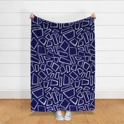 Hand Drawn Organic Geometric Jigsaw Rectangles in White on Royal Navy Blue