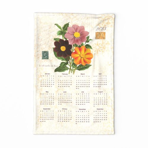 2025 Vintage Botanical Calendar Tea Towel Wall Hanging by Terri Conrad