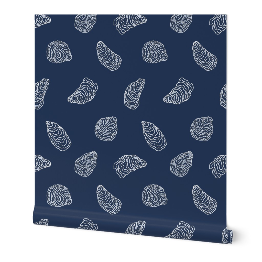 Minimalist Hand Drawn Oysters in Navy Blue - Coastal and Nautical - Large